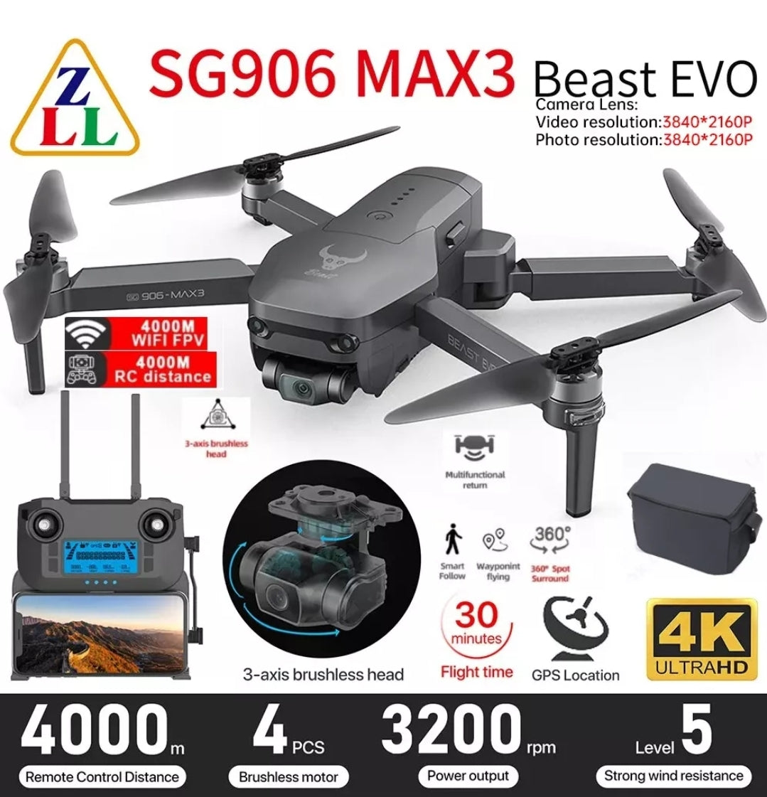 Drone SG906 Max3 4K - Vuelos Profesionales con GPS y largo alcance - 4Km